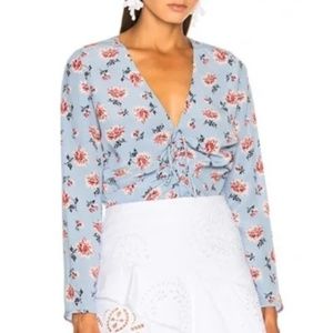 Veronica Beard Maisle Ruched Floral-Print Silk Crepe de Chine Blouse